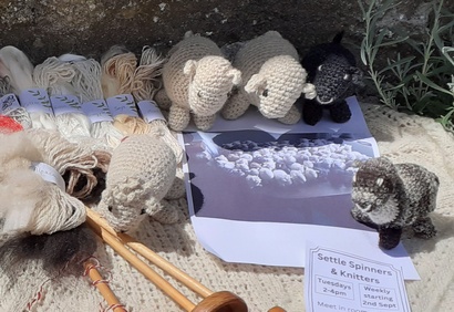 Settle Spinners wool and knitted lambs