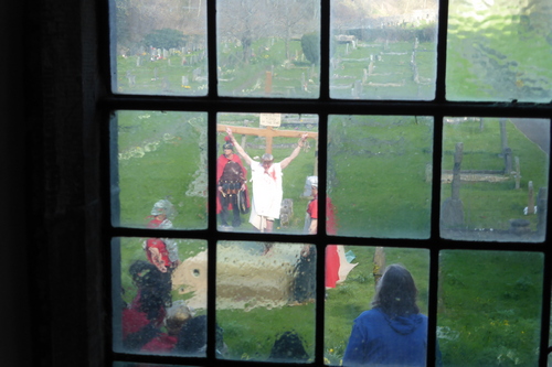 View of crucifixion from church window